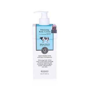 Scentio Milk Plus Whitening Q10 Body Lotion 400ml bottle for radiant skin