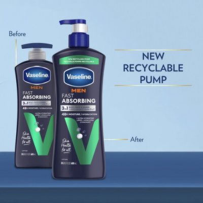 Vaseline Men Fast Absorbing 3 in 1 Body Face and Hands Lotion 20.3 fl oz bottle